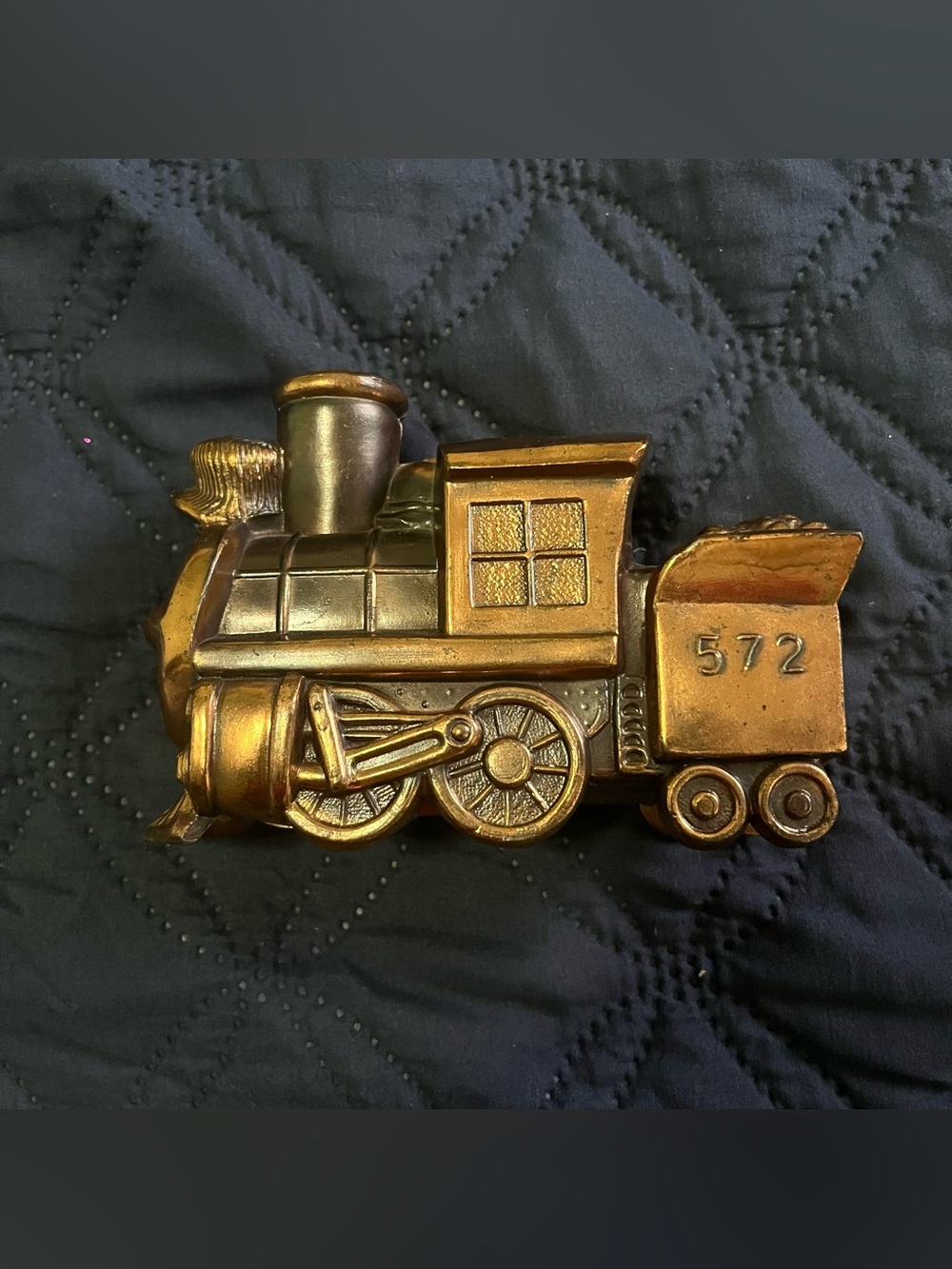 Vintage Casey Jones 572 Copper Plated Metal Coal Train Engine Coin Bank